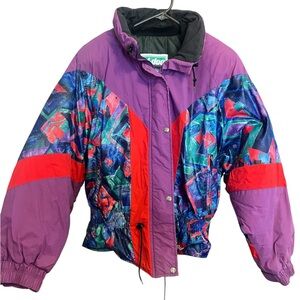 VINTAGE SKI DOO SNOWMOBILE Purple red Bombardier ZIP UP Jacket Made in Canada XL